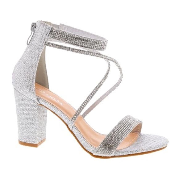 TOP Moda Silver Rhinestone Heels | Size 10 | 3.2” - Picture 8 of 10